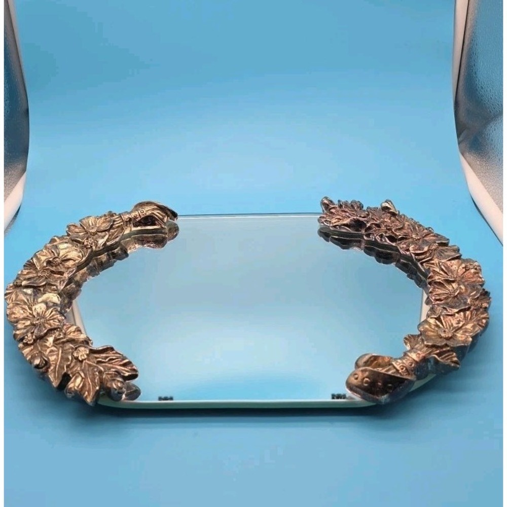 Heritage Mint Ltd. Floral Mirrored Glass Metal Vanity Tray